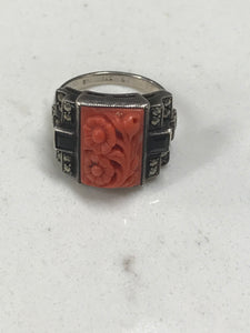 Vintage Sterling Silver And Coral Ring Made In Germany