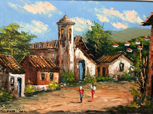 The Village Original Oil Painting Signed on the Bottom