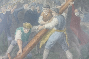 Raising the Liberty Pole Hand Colored Print