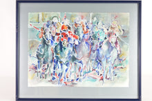 Load image into Gallery viewer, Horse Jockeys, Original Loes Verspoor Watercolor Painting, Signed
