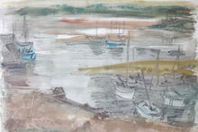 Load image into Gallery viewer, Boats at the Dock Watercolor on Paper Signed Original
