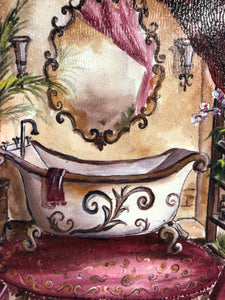 The Bathtub Oil on Board Signed by Tre Sorelle