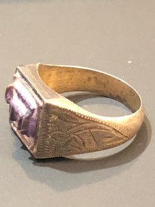 Carved Purple + Black Qujar Ring Size 10.75