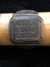 Load image into Gallery viewer, All Black Octagonal Kufi Ring With Symbols Size 8.75
