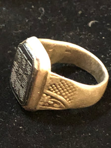 All Black Octagonal Kufi Ring With Symbols Size 8.75
