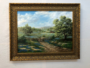 Farm Original Oil on Canvas Signed on the Bottom
