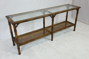 Glass and wood Side table (61" x 15" x 25")