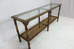 Glass and wood Side table (61" x 15" x 25")