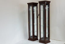 Load image into Gallery viewer, Pair Of Hexagonal Tall Glass Cabinets With Light (22.5&quot; x 11&quot; x 70&quot;)
