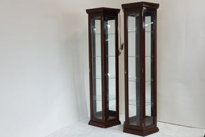 Pair Of Hexagonal Tall Glass Cabinets With Light (22.5" x 11" x 70")