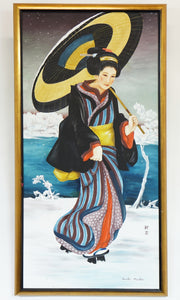 Geisha Oil on Canvas Board Signed Original