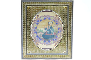 Persian Khatam inlaid with Artwork, Paint on Faux Ivory, Signed Original