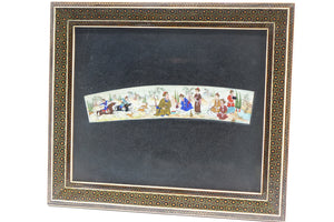 Persian Khatam Frame inlaid with Artwork Paint on Faux Ivory Signed Original