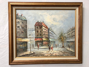 French City Oil on Canvas Signed on the Bottom