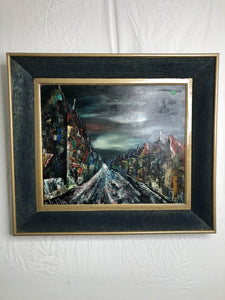 The City Abstract Oil on Canvas Signed on the Bottom