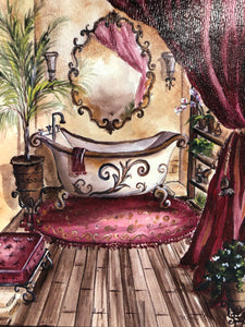 The Bathtub Oil on Board Signed by Tre Sorelle