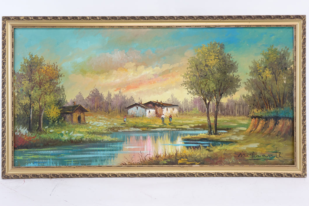 Village, Large Original Oil Paint on Canvas, Signed