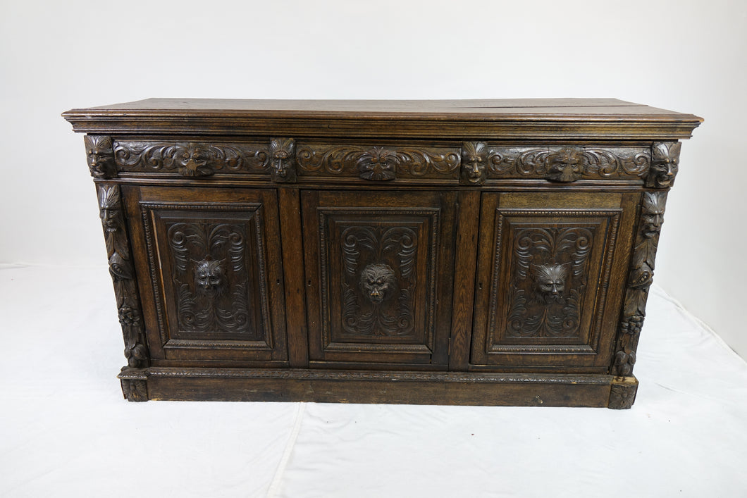 19th Century Large Heavily Carved Gothic Revival Sideboard (71.5