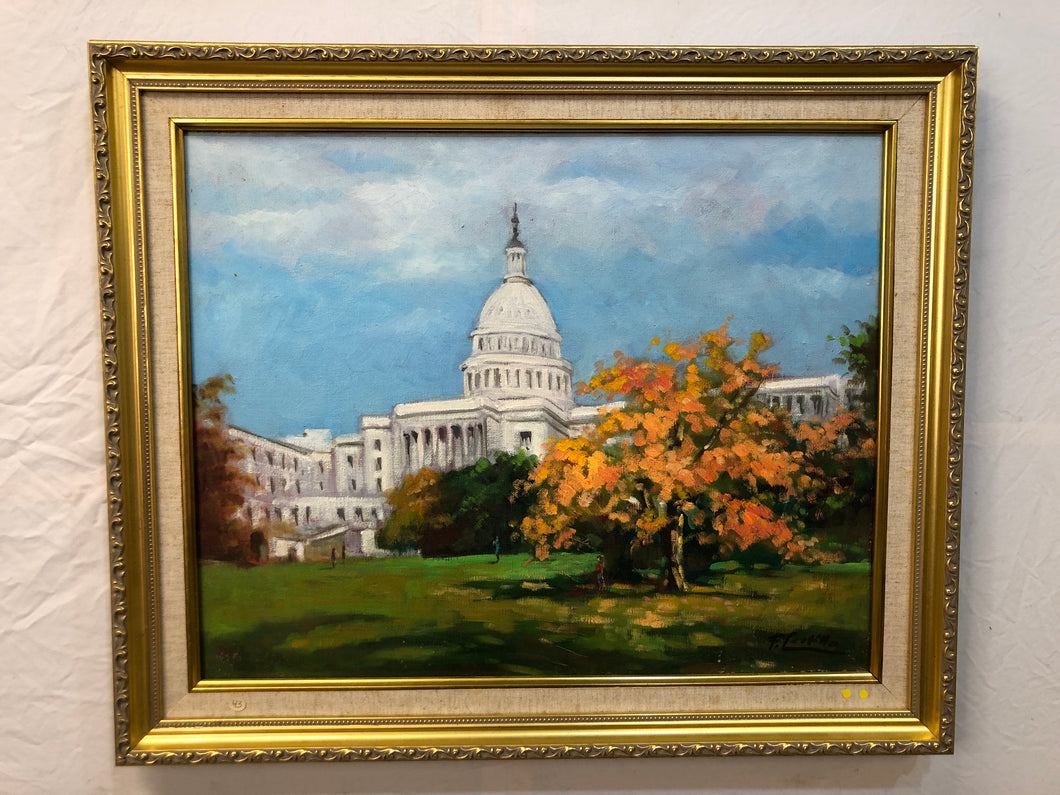 The Capital Original Oil on Canvas Signed on the Bottom