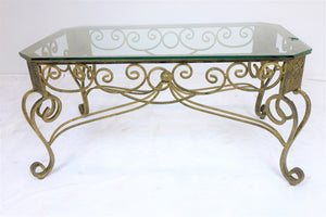 Glass and Brass Coffee Table (37" x 23" x 18")